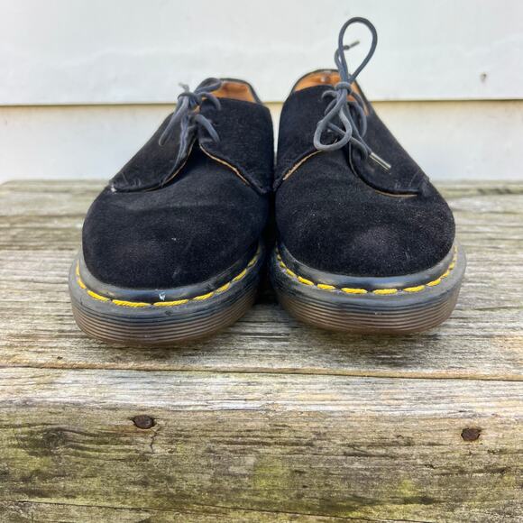 Vintage 90s Dr Martens Black Velvet 3 eyelet chunky oxfords Made in England USW5 - Picture 3 of 8